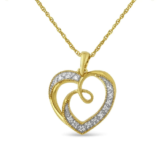 Elegant Ribbon & Heart Diamond Necklace – 14K Gold over Silver